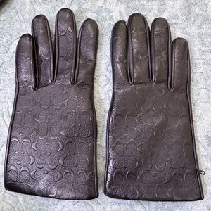 Coach Embossed Black Leather Gloves